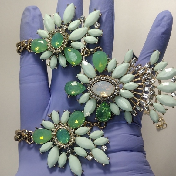 Gold Link Necklace with Mint Marquise Stones — Chunky Statement Jewelry, Bridal - Picture 8 of 8